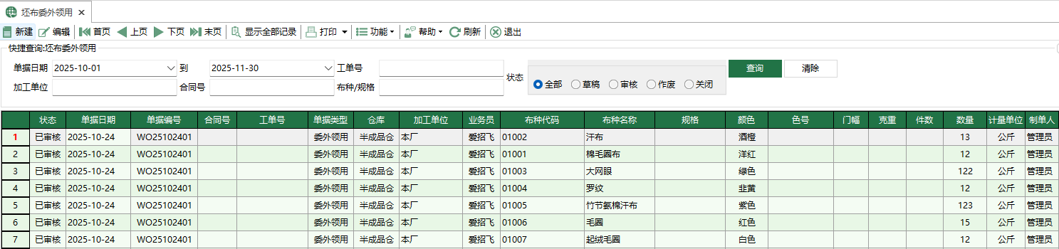 图1 坯布委外领用