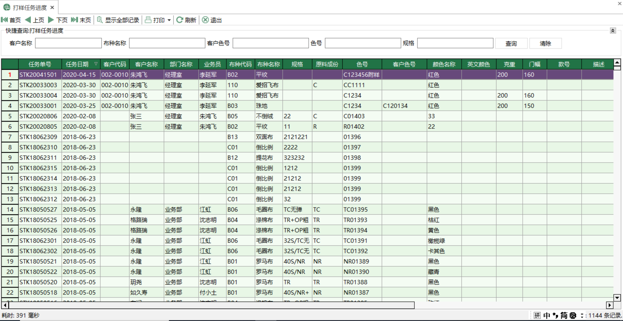 图1 打样任务进度 模块界面