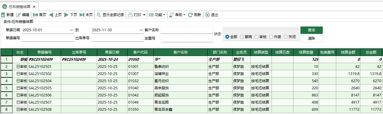 图1 坯布销售结算