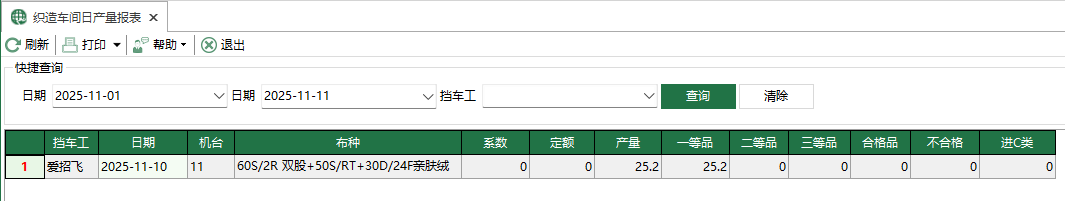 图1 织造车间日产量报表