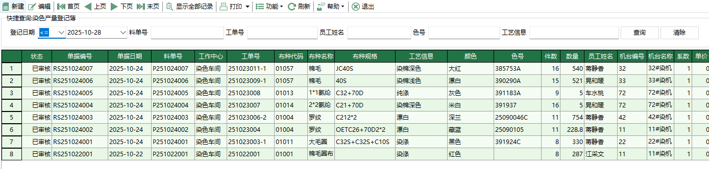 图1 染色产量登记