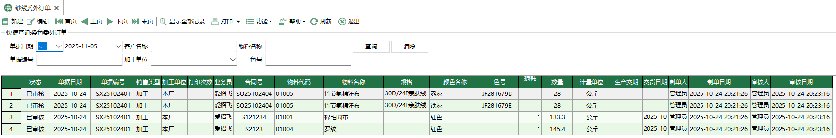 图1 纱线委外订单