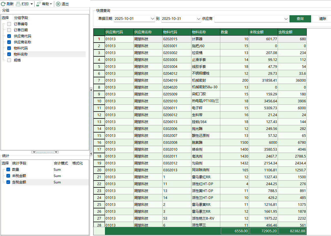 图1 物料采购订单汇总表