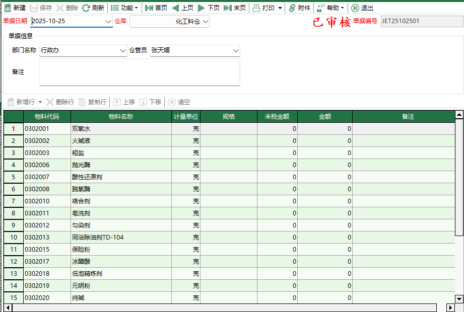 图2 化工料金额调整编辑