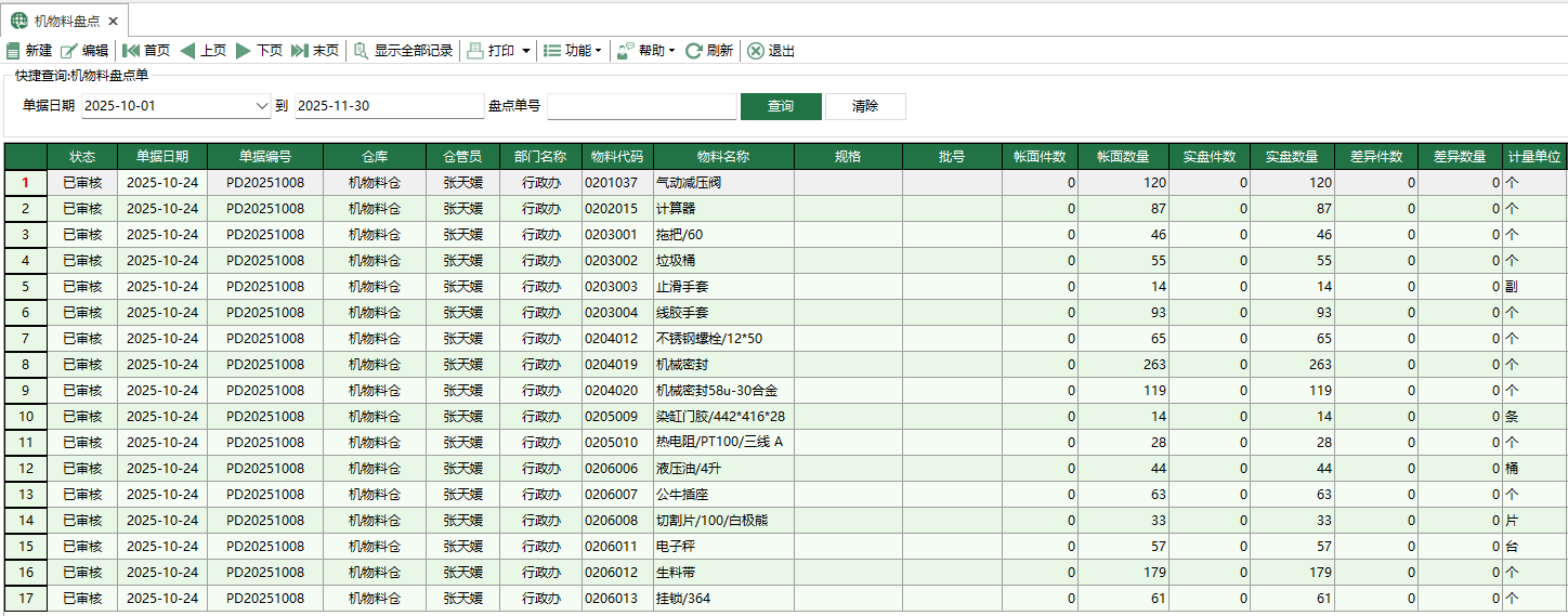 图1 机物料盘点