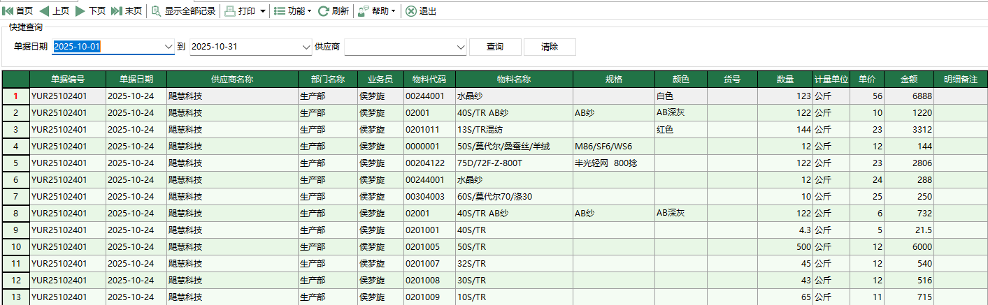 图1 原料采购订单明细表