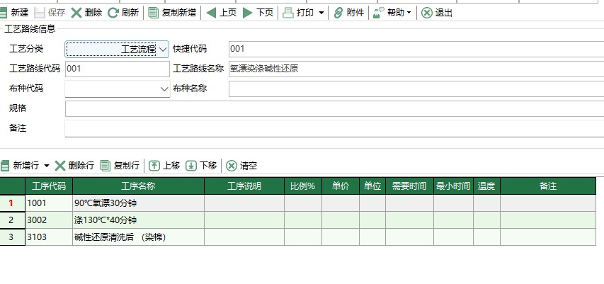 图2 染色工艺路线编辑