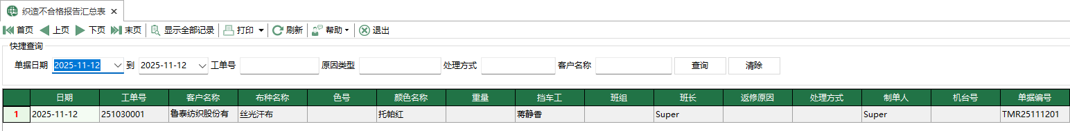 图1 织造不合格报告汇总表