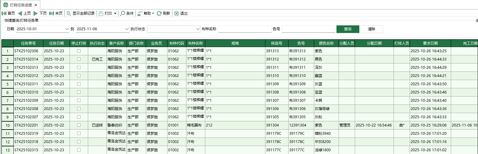 图1 打样任务进度