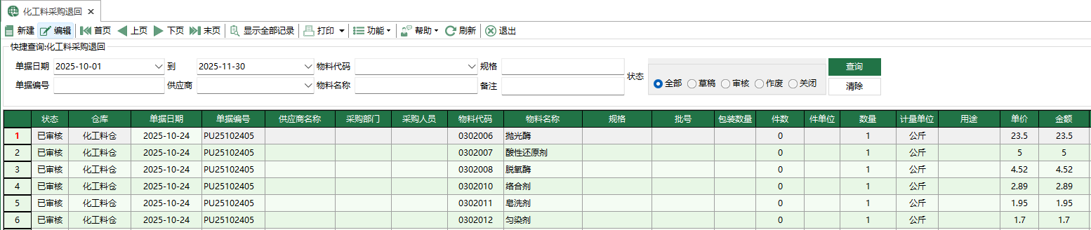 图1 化工料采购退回