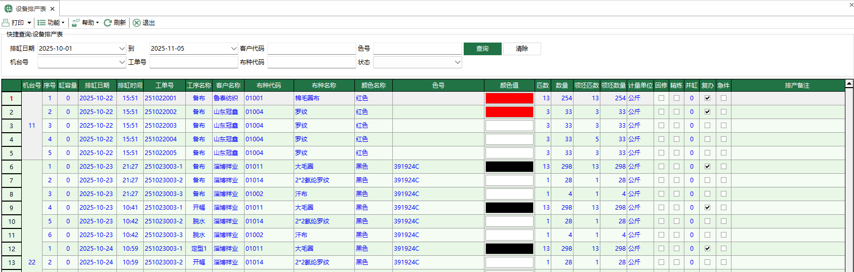 图1 设备排产表
